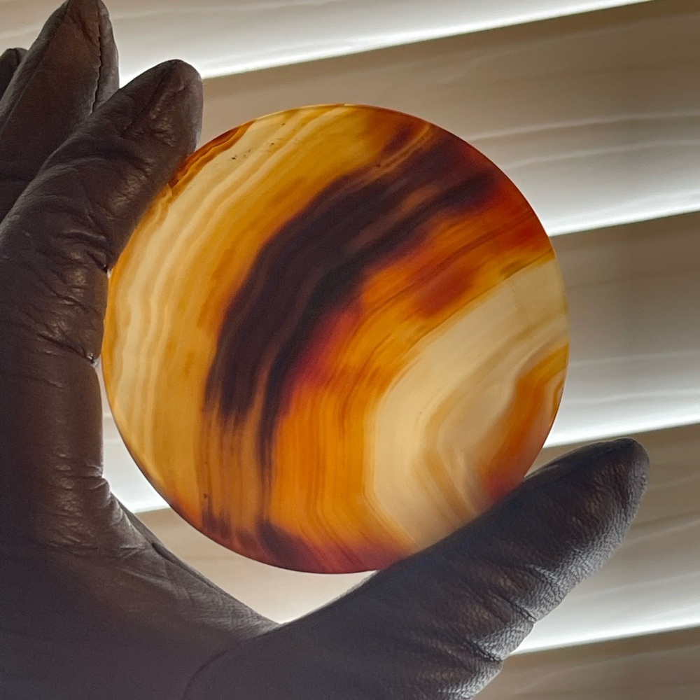 Elegant Agate Art Piece - Carnelian Hand carved coaster/display piece